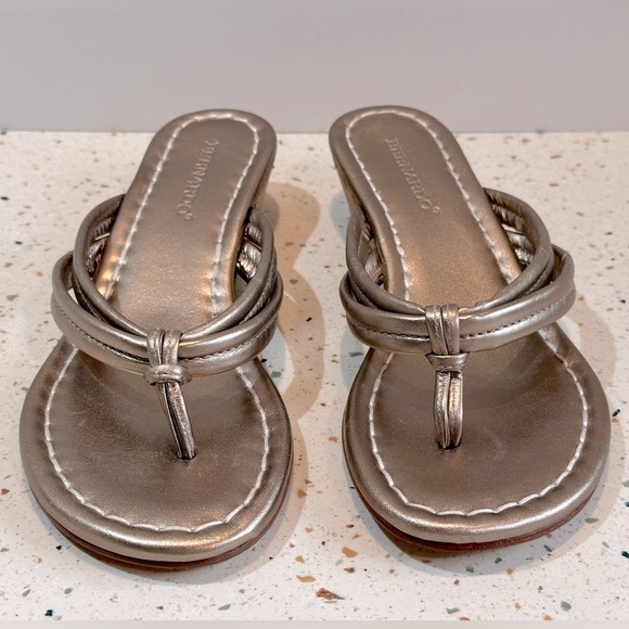 BERNARDO Miami Leather Platinum Metallic Tong Cork Wedge Sandals - Picture 3 of 13